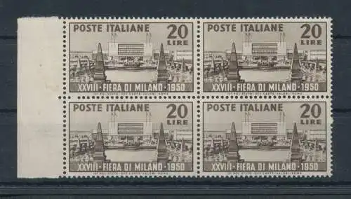 1950 Italien - Republik, 28. Messe Mailand - 1 Wert, Nr. 616, gute sehr gute Zentrierung, postfrisch ** - Viererblock