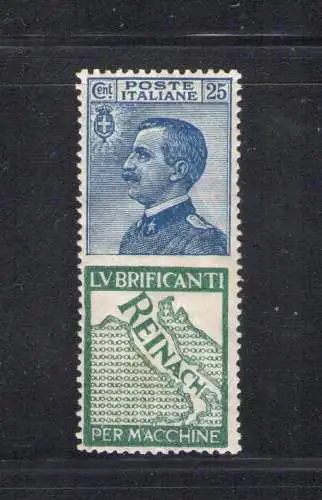 1924 Italien Königreich, Werbung - Essay - Nr. 7, 25 Cent Reinach hellblau und grün - postfrisch ** - sehr zentriert