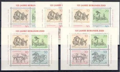 1969 Deutschland - Berlin - 125 Jahre Berliner Zoo - Yvert Nr. 310/13 - MNH** - 5 Bogen