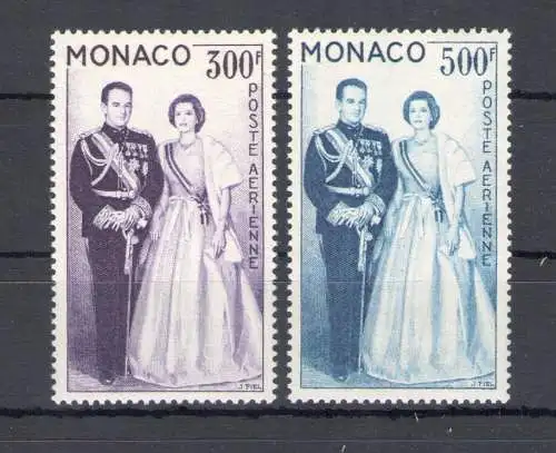 1959 MONACO, Luftpost Nr. 71 und 72, Principi Ranieri e Grace di Monaco, 2 Werte, postfrisch **