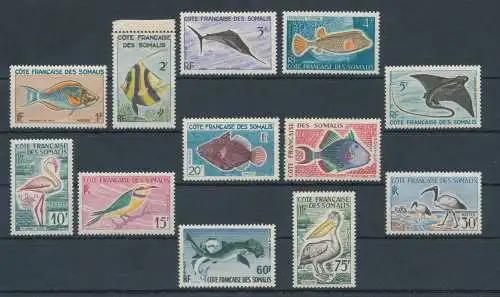 1959-60 Cote Francaise des Somalis - Katalog Yvert Nr. 292/303 - Fische und Vögel - 12 Werte - postfrisch** (1 Wert 30 Franken mit Papierhaftung)