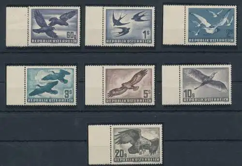 1950-53 ÖSTERREICH - LUFTPOST, Vögel im Flug, A54/A60, 7 Werte postfrisch** - Alle Bogenrand links