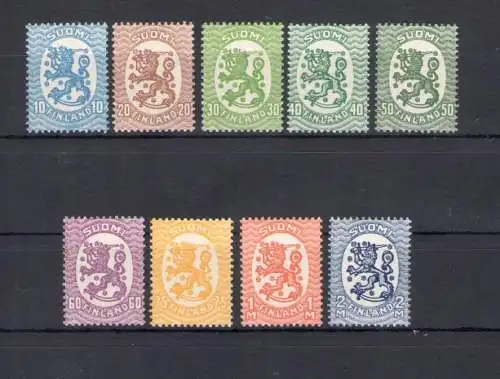 1921-29 Finnland - Nr. 99-107, Kriechender Löwe - 9 Werte - postfrisch **