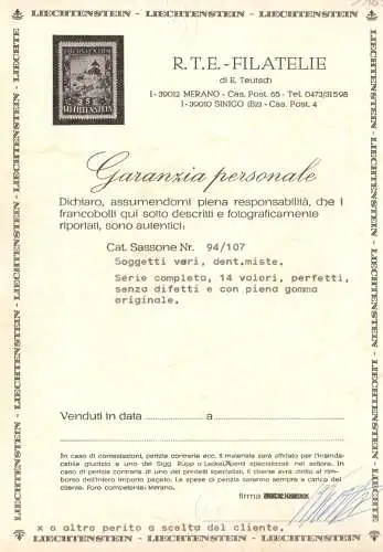 1930 Liechtenstein, Nr. 94-107, Verschiedene Ansichten - Schlösser und Ansichten und Fürsten, 14 Werte, Mischverzahnung - NMH**