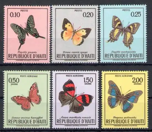 1969 Haiti Republik - Yvert Katalog Nr. 651/53 + Luftpost 1430/32 - Schmetterlinge - 6 Werte - postfrisch **