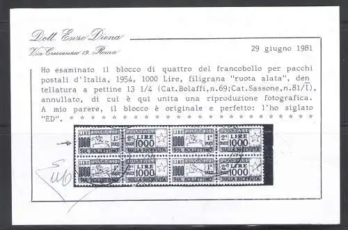 1954 Italien - Republik - Postpakete Nr. 81 - 1000 Lire Übersee - Pferd - gebraucht