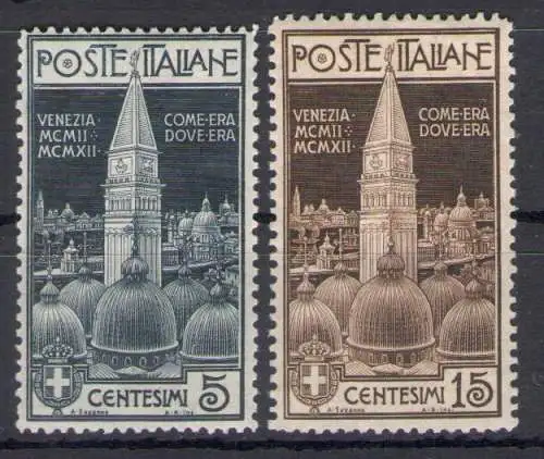 1912 Italien - Königreich, Nr. 97/98, Einweihung des rekonstruierten Glockenturms von Venedig - postfrisch **