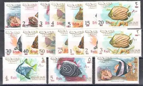 1966 Sharjah, Stanley Gibbons n. 226/42 - Fische Neu Aufdruck - MNH **