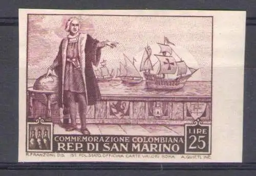 1951 San Marino, Nr. 380c C. Colombo ungezähnt - MNH**