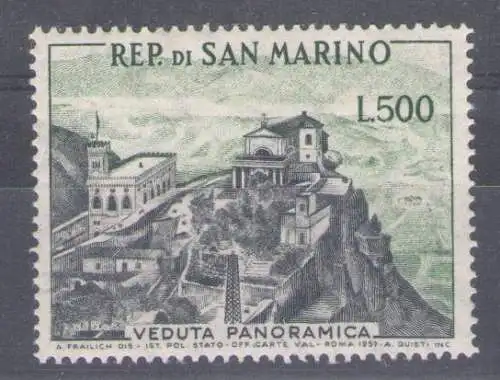 1958 San Marino, Nr. 475 - 500 Lire grau und grün - postfrisch **