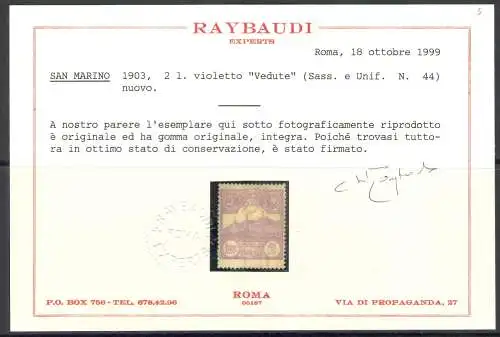 1903 SAN MARINO, Nr. 34/45 - Raybaudi Zertifikat - MNH**