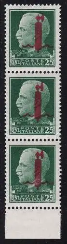 1944 RSI, Nr. 490 25c. grüner Streifen von drei MNH ** Signiert Raybaudi-Olive