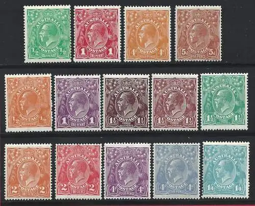 1914-23 AUSTRALIEN, SG 20/23+56/66 14 Werte MH/MLH