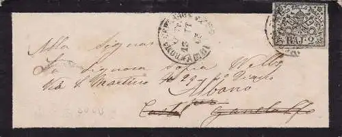 1852 Kirchenstaat, 2 olivgrüne Baj Nr. 3 auf Brief