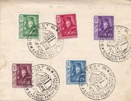 1935 Ungarn, Nr. 467/472 5 Werte auf Brief mit Sonderstempel