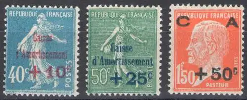 1927 FRANKREICH - Nr. 246/248 Dämpfungskasten 1. Serie 3 Werte - MLH*