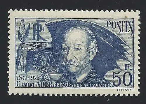 1938 FRANKREICH, Nr. 398 Clement Ader MNH ** DUNKLER PUNKT OBEN RECHTS