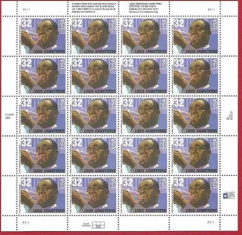 1995 USA, Louis Armstrong Nr. 2730 MINIFOGLIO MNH/**