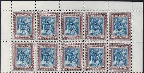 1947 SAN MARINO, Nr. 312/317+ PA 73/74 Alberoniana MNH/** BLOCK VON 10