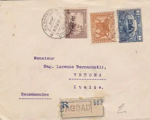 1924 IRAK - Einschreiben von Bagdad nach Verona - Interessantes Reiseziel