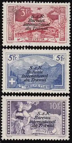 1923 SCHWEIZ - Serv. 43/45 - 3 Werte, postfrisch ** Diena Zertifikat