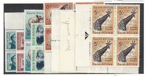 1960-61 SÜDAFRIKA , Yvert Nr. 221A/228 MNH/** Viererblock