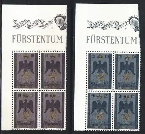 1956 LIECHTENSTEIN, Nr. 307/308 2 Werte MNH ** QUARTINA