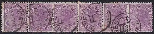 1882 NEUSEELAND / NEUSEELAND, SG 196 6er Streifen GEBRAUCHT