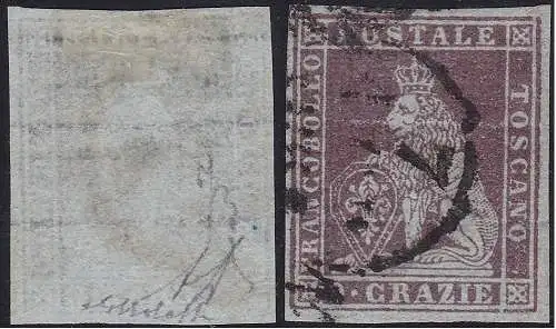 1851-52 TOSKANA, Nr. 8 9 Cr. GEBRAUCHT Bolaffi Zertifikat 150% signiert A.Diena