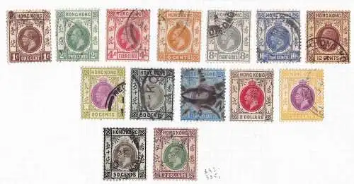 1912-21 HONGKONG - SG 100/114 14 Werte GEBRAUCHT gute Qualität