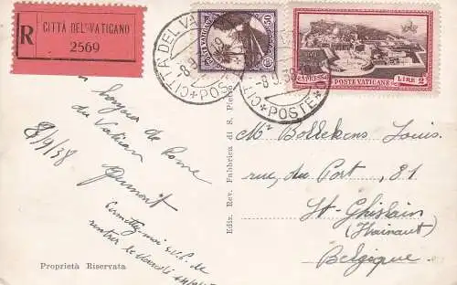 1933 Vatikan, Nr. 24+Ex 3 auf Postkarte 1938 gereist