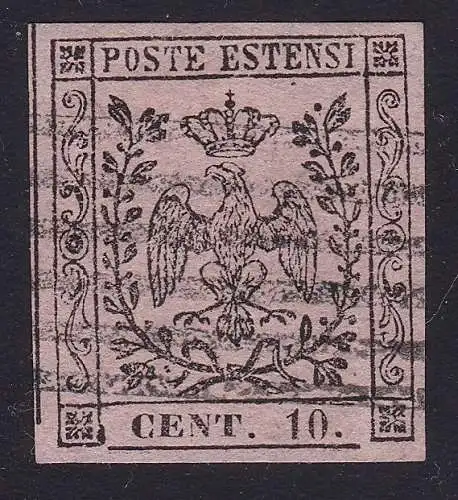 1852 MODENA, Nr. 9 10 Cent. rosa GEBRAUCHT Signatur Bolaffi