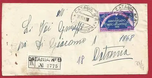 1953 Italien, Nr. 724 Atlantikpakt 60 Lire auf Handschrift