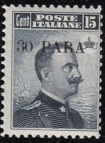 1908 Levante Konstantinopel, Nr. 10 30pa. su 15c. grau schwarz MNH/**