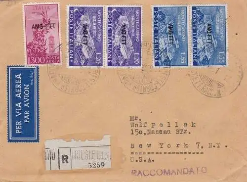 1951 TRIEST A - Nr. 119/120+A20+A24 auf US-REISEUMSCHLAG