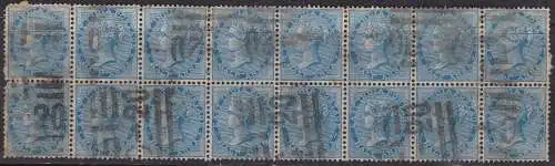 1865 INDIEN, SG 75 Die II Block of 16 GEBRAUCHT GESTEMPELT C-20 Darjeeling