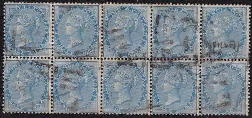 1865 INDIEN, SG 76 Die II Block of 10 GEBRAUCHT