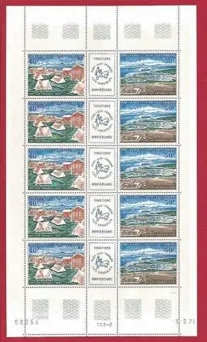 1971 TAAF - Französische Antarktische Länder Yvert PA 26A Blatt mit 5 Triptychonen MNH **