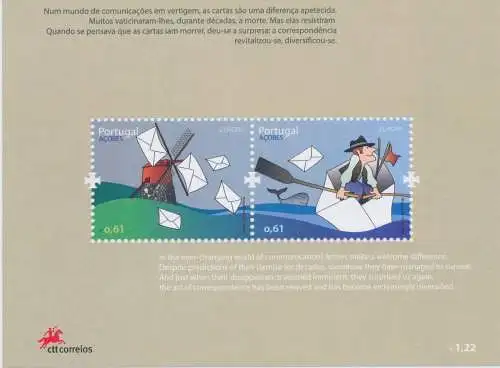 2008 EUROPA CEPT Azorre Foglietto /Sheet Lettere MNH **