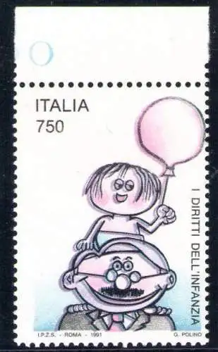 1991 Italien - Republik, Rosa Kindheit Zertifikat De Simoni Nr. 1601Aa, MNH/**