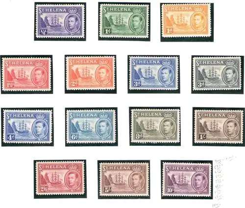 1938-44 ST. HELENA Georg VI. Serie mit 14 Werten, Stanley Gibbons Nr. 131/140 - MH*