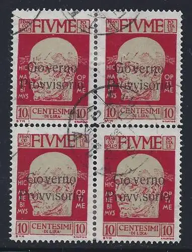 1921 Fluss, Nr. 176i,10 Cent. karmin, stark vertikal verschobener Aufdruck, GEBRAUCHTER VIERTEL MIT VIELFALT