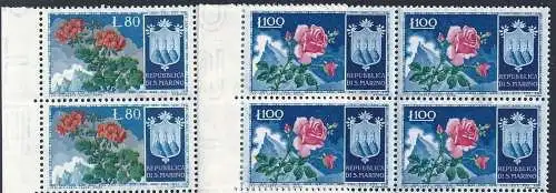 1953 SAN MARINO, Nr. 400/408, Blumen, 9 Werte, MNH** QUARTINA