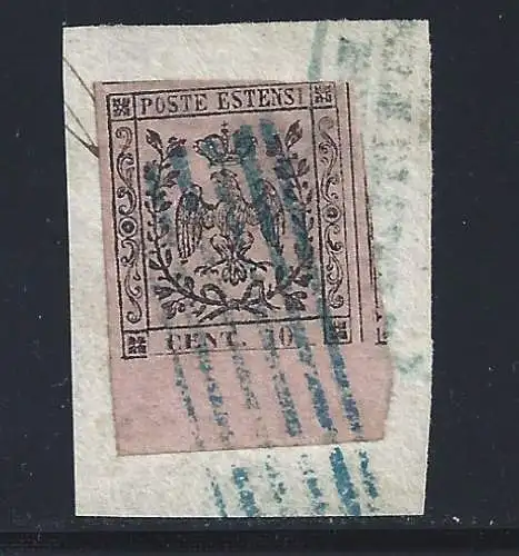 1852 MODENA, Nr. 2 gebraucht auf Fragment EIN KURZER RAND