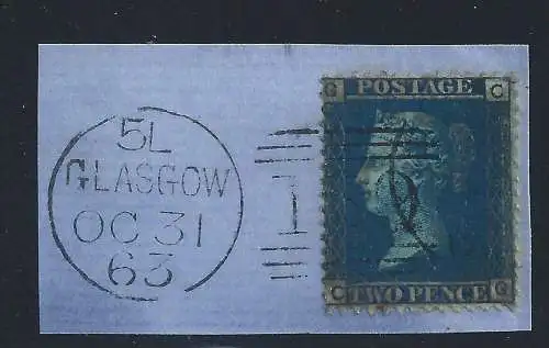 1855 GROSSBRITANNIEN, GREAT BRITAIN - Nr. 11 2p hellblau GEBRAUCHT AUF FRAGMENT