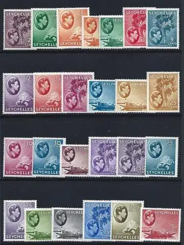 1938-49 Seychellen - SG Nr. 135-149 Georg VI. - 25 Werte MLH* SPRACHLOS