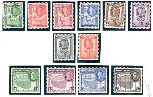 1942 SOMALILAND - Bildnis Giogio VI. links SG 105/116 12 MLH-Werte*