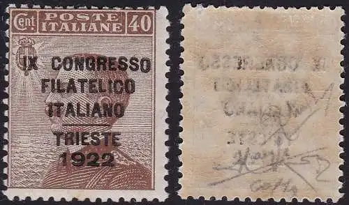 1922 Königreich Italien, Nr. 126 40 Cent. bruno MLH / * Signiert Raybaudi / Caffaz