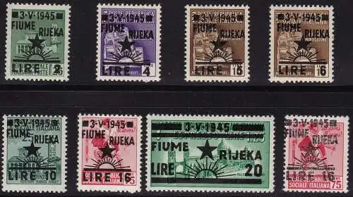 1945 FLUSS Jugoslawische Besetzung; Nr. 14/21 Serie mit 8 Werten postfrisch**