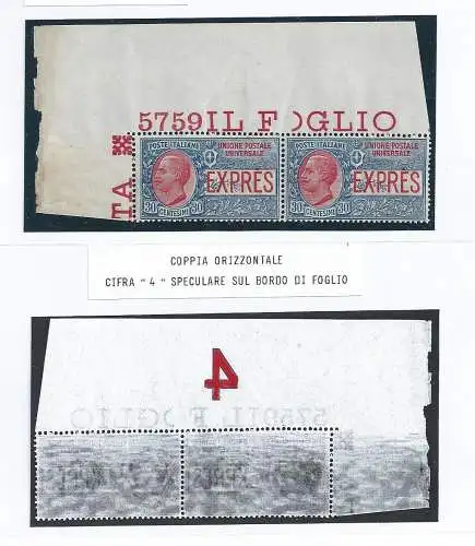 1908 Italien - Königreich, Express Nr. 2 PAAR MIT TISCHNUMMER POSTFRISCH / **